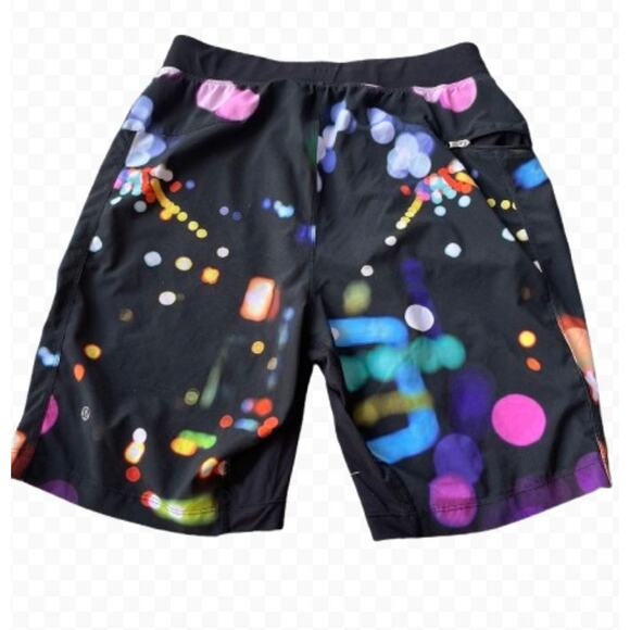Lululemon Men's Shorts Black Multi-Color Lights Print - Size M - Picture 1 of 10